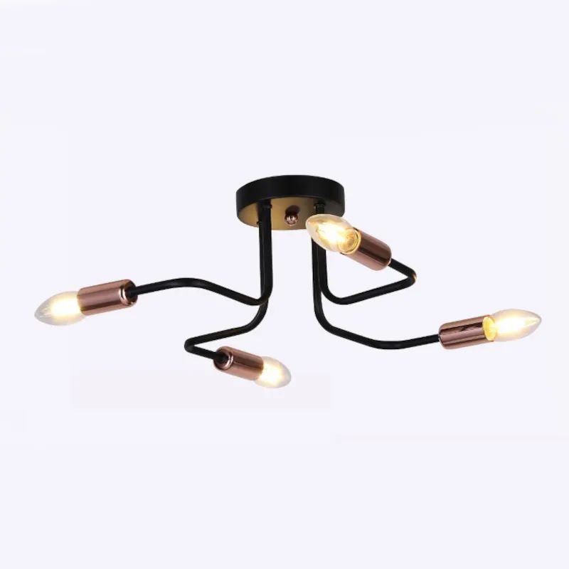 Lustre plafon moderno com 4 hastes de metal preto, ideal para sala de jantar, sala de estar e quartos. Lustres Gênesis loja online de Lustres e Iluminação Decorativa